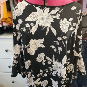 Floral Black and White Bell Sleeve Blouse
